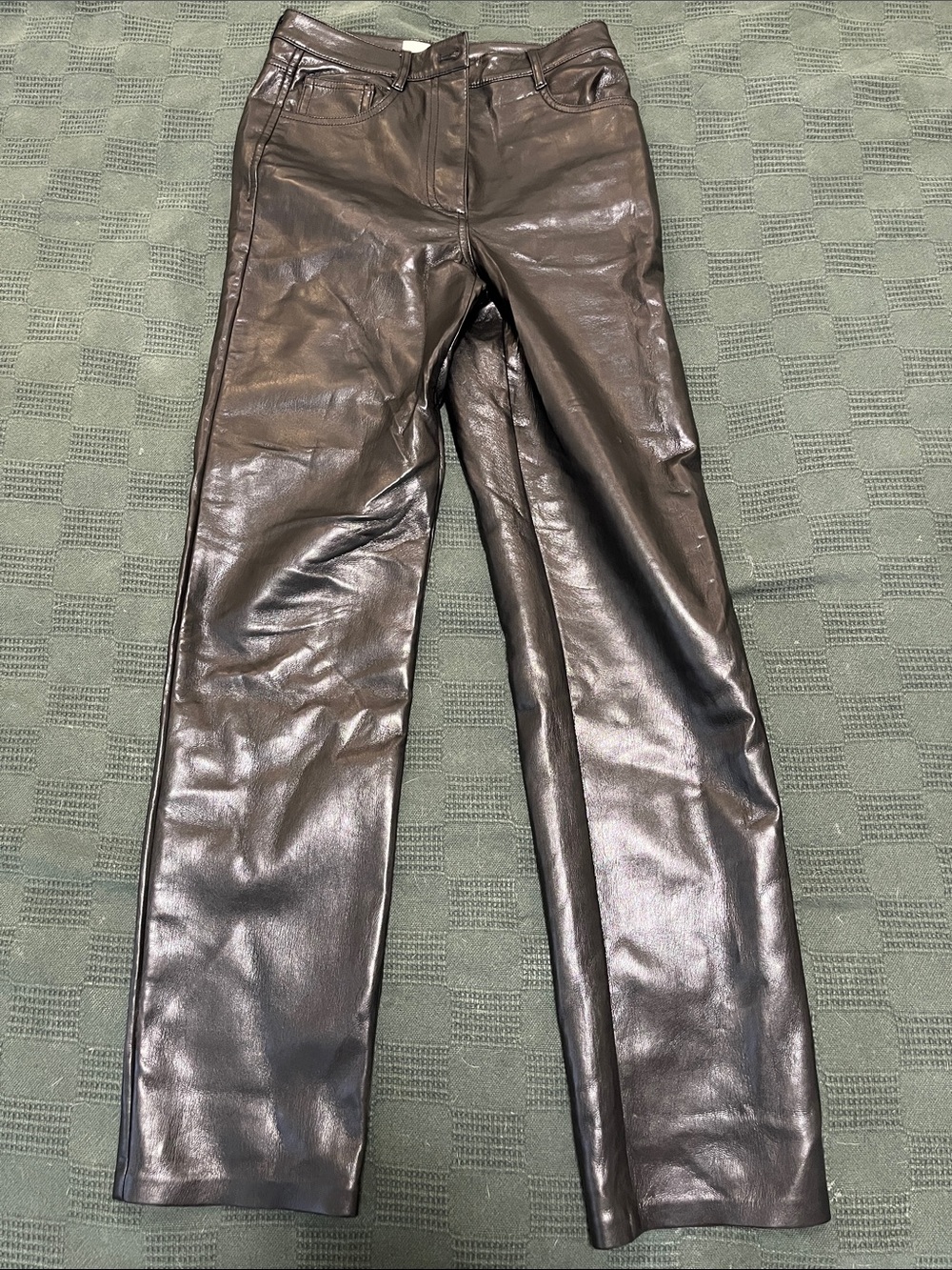 Aritzia Wilfred Black Leather Straight-Leg Pants